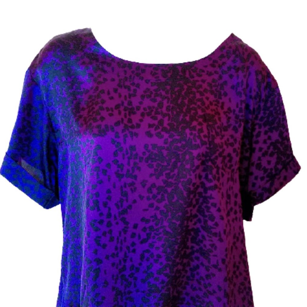 BCBG Purple Black Silky Blouse Top Medium